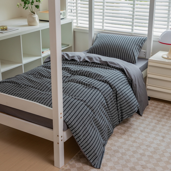 91家纺网 家纺一手货源 找家纺 柠萌家居 2021新款全棉色织水洗棉床品四件套 绅士灰