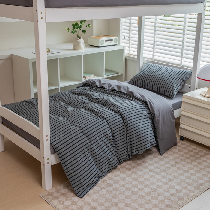 91家纺网 家纺一手货源 找家纺 （总）柠萌家居 2025新款无印良品风色织水洗棉A类学生宿舍三件套