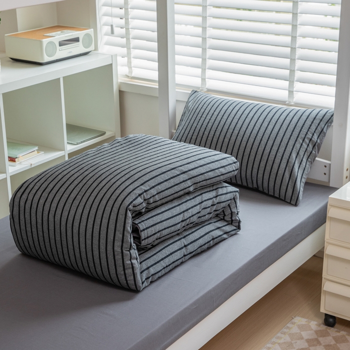 91家纺网 家纺一手货源 找家纺 （总）柠萌家居 2025新款无印良品风色织水洗棉A类学生宿舍三件套