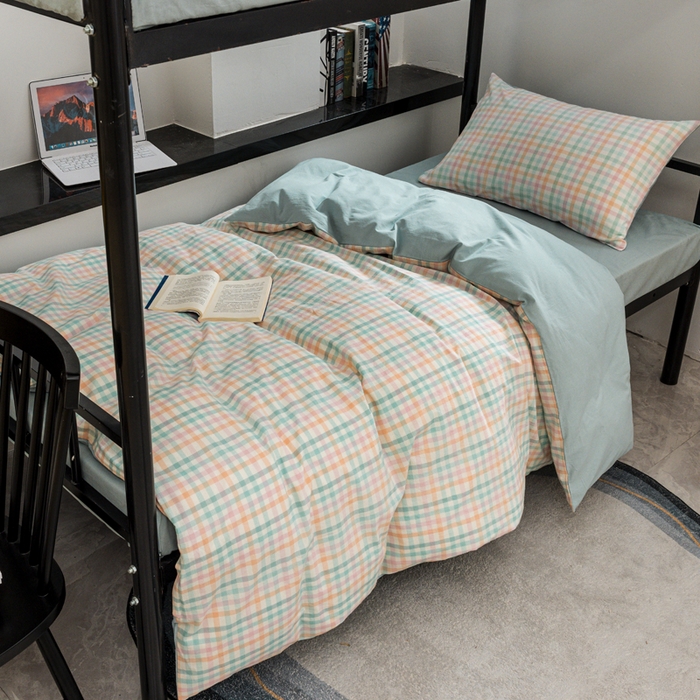 91家纺网 家纺一手货源 找家纺 （总）柠萌家居 2025新款无印良品风色织水洗棉A类学生宿舍三件套