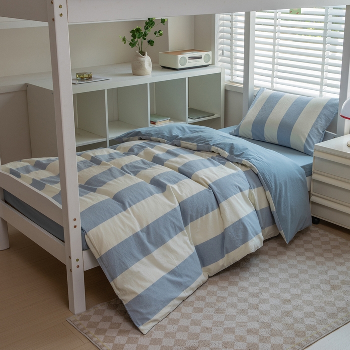 91家纺网 家纺一手货源 找家纺 （总）柠萌家居 2025新款无印良品风色织水洗棉A类学生宿舍三件套