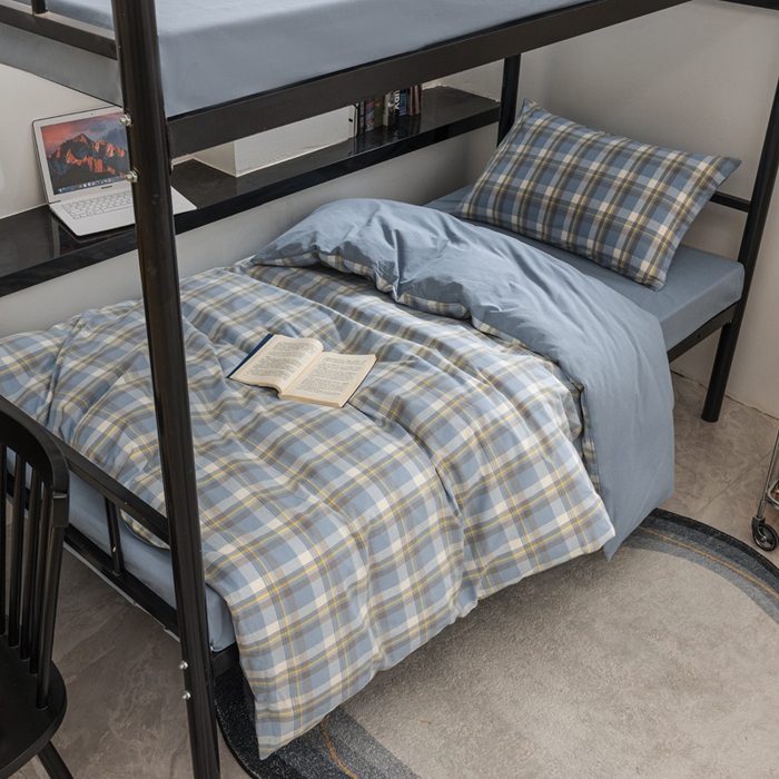 91家纺网 家纺一手货源 找家纺 （总）柠萌家居 2025新款无印良品风色织水洗棉A类学生宿舍三件套