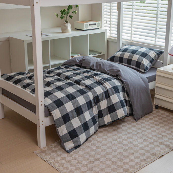 91家纺网 家纺一手货源 找家纺 （总）柠萌家居 2025新款无印良品风色织水洗棉A类学生宿舍三件套