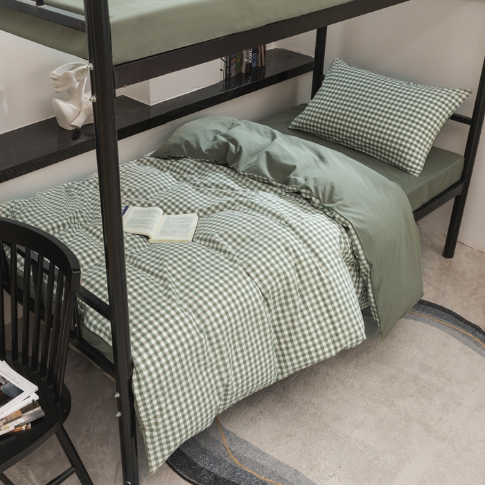 91家纺网 家纺一手货源 找家纺 （总）柠萌家居 2025新款无印良品风色织水洗棉A类学生宿舍三件套