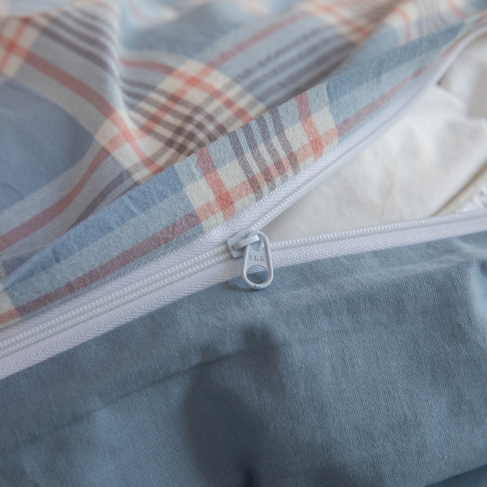 91家纺网 家纺一手货源 找家纺 柠萌家居 2025新款无印良品风色织水洗棉A类学生宿舍三件套 麦凯蓝