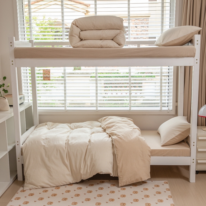 91家纺网 家纺一手货源 找家纺 柠萌家居 2025新款无印良品风色织水洗棉A类学生宿舍三件套 米密条