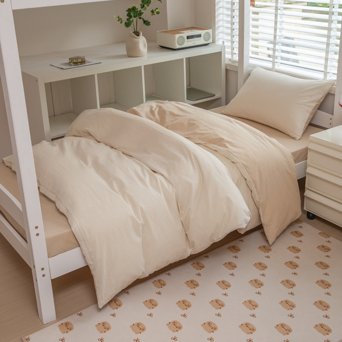 91家纺网 家纺一手货源 找家纺 柠萌家居 2025新款无印良品风色织水洗棉A类学生宿舍三件套 米密条