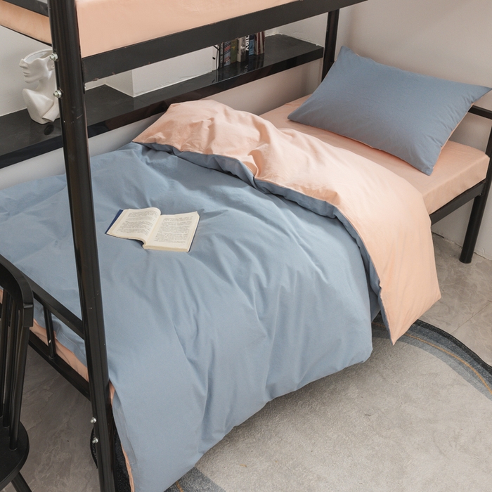 柠萌家居 2025新款无印良品风色织水洗棉A类学生宿舍三件套 浅蓝粉