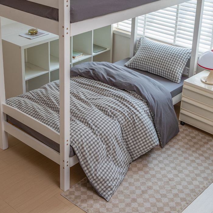 91家纺网 家纺一手货源 找家纺 柠萌家居 2025新款无印良品风色织水洗棉A类学生宿舍三件套 尚品灰