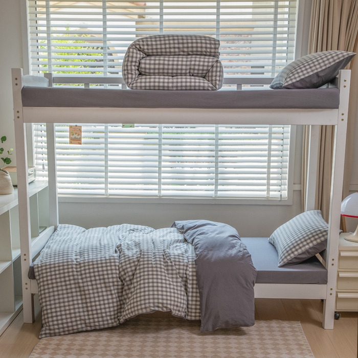 91家纺网 家纺一手货源 找家纺 柠萌家居 2025新款无印良品风色织水洗棉A类学生宿舍三件套 尚品灰