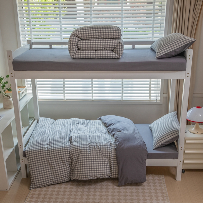 91家纺网 家纺一手货源 找家纺 柠萌家居 2025新款无印良品风色织水洗棉A类学生宿舍三件套 尚品灰