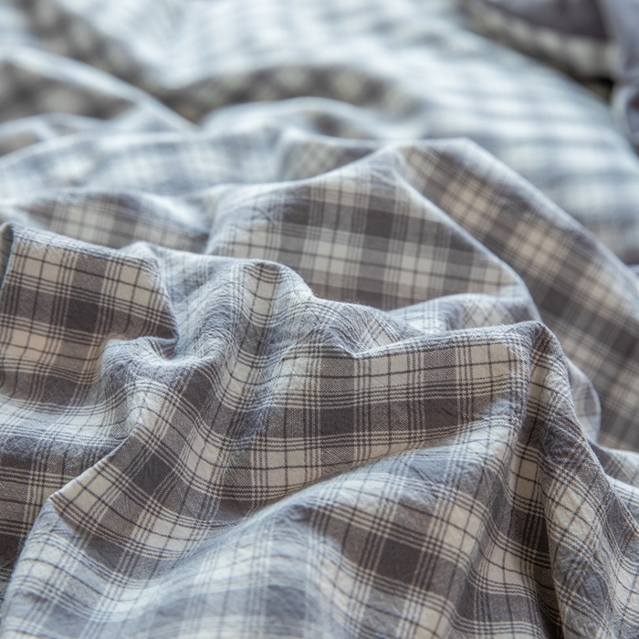 91家纺网 家纺一手货源 找家纺 柠萌家居 2025新款无印良品风色织水洗棉A类学生宿舍三件套 尚品灰