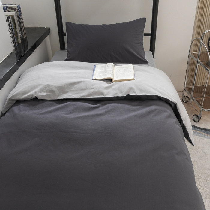 91家纺网 家纺一手货源 找家纺 柠萌家居 2025新款无印良品风色织水洗棉A类学生宿舍三件套 深灰浅灰