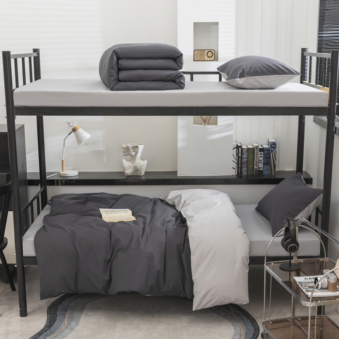 91家纺网 家纺一手货源 找家纺 柠萌家居 2025新款无印良品风色织水洗棉A类学生宿舍三件套 深灰浅灰