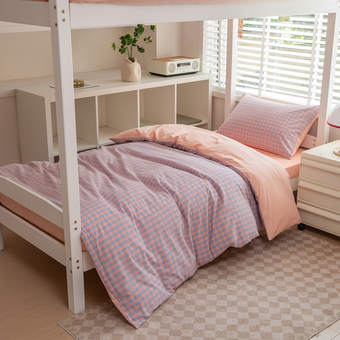 柠萌家居 2025新款无印良品风色织水洗棉A类学生宿舍三件套 星辰蓝桔