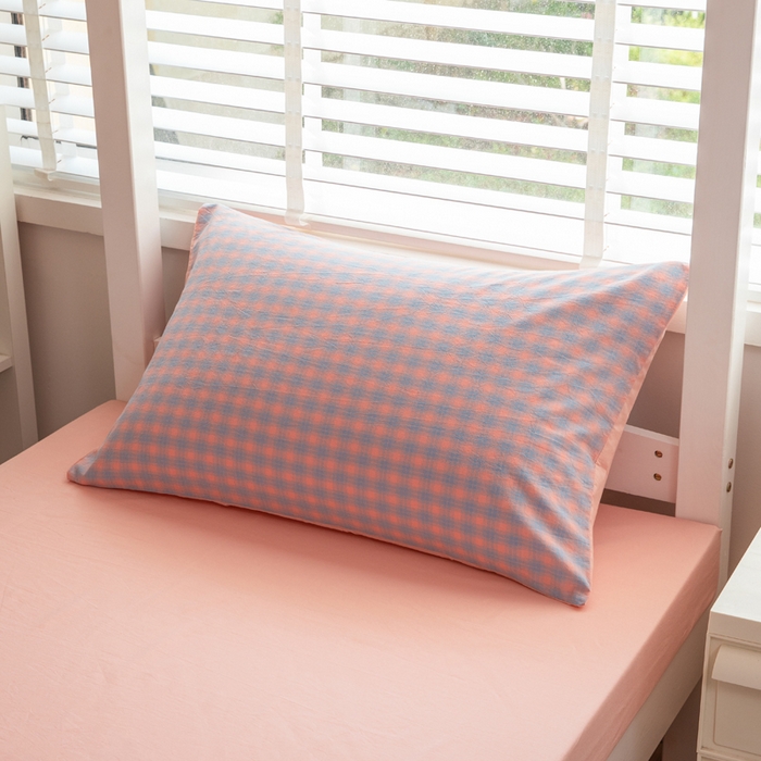 91家纺网 家纺一手货源 找家纺 柠萌家居 2025新款无印良品风色织水洗棉A类学生宿舍三件套 星辰蓝桔