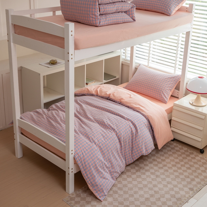 91家纺网 家纺一手货源 找家纺 柠萌家居 2025新款无印良品风色织水洗棉A类学生宿舍三件套 星辰蓝桔