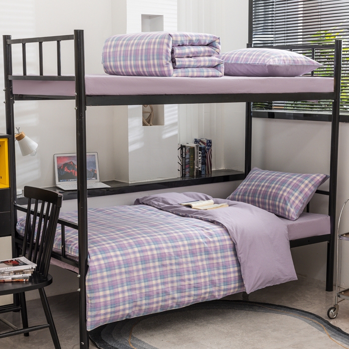 91家纺网 家纺一手货源 找家纺 柠萌家居 2025新款无印良品风色织水洗棉A类学生宿舍三件套 星空紫格