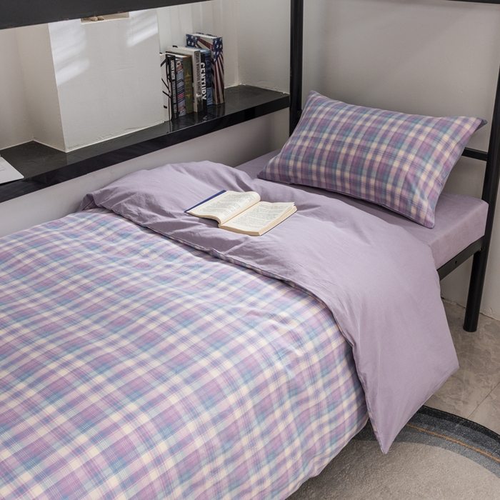 91家纺网 家纺一手货源 找家纺 柠萌家居 2025新款无印良品风色织水洗棉A类学生宿舍三件套 星空紫格