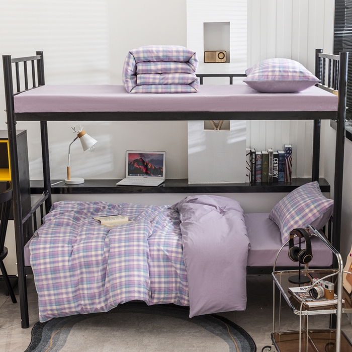 91家纺网 家纺一手货源 找家纺 柠萌家居 2025新款无印良品风色织水洗棉A类学生宿舍三件套 星空紫格