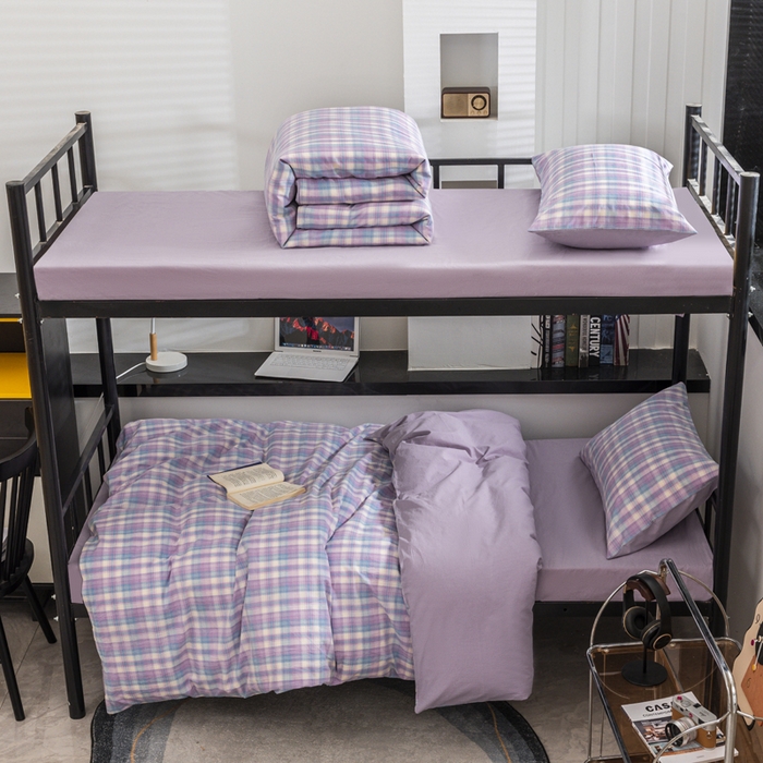 91家纺网 家纺一手货源 找家纺 柠萌家居 2025新款无印良品风色织水洗棉A类学生宿舍三件套 星空紫格