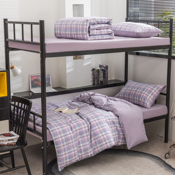 91家纺网 家纺一手货源 找家纺 柠萌家居 2025新款无印良品风色织水洗棉A类学生宿舍三件套 星空紫格