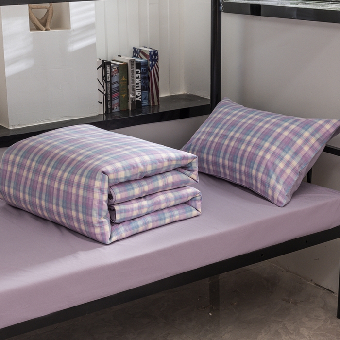 91家纺网 家纺一手货源 找家纺 柠萌家居 2025新款无印良品风色织水洗棉A类学生宿舍三件套 星空紫格