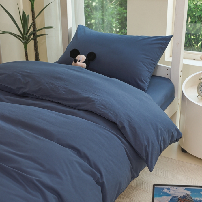 91家纺网 家纺一手货源 找家纺 柠萌家居 2025新款无印良品风色织水洗棉A类学生宿舍三件套 宝石蓝