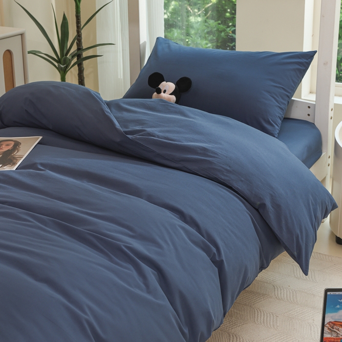 91家纺网 家纺一手货源 找家纺 柠萌家居 2025新款无印良品风色织水洗棉A类学生宿舍三件套 宝石蓝