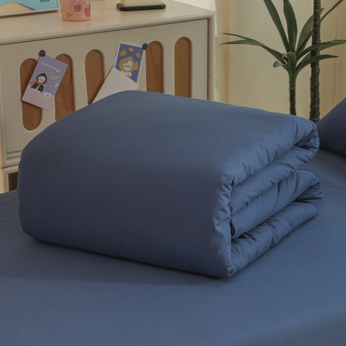 91家纺网 家纺一手货源 找家纺 柠萌家居 2025新款无印良品风色织水洗棉A类学生宿舍三件套 宝石蓝