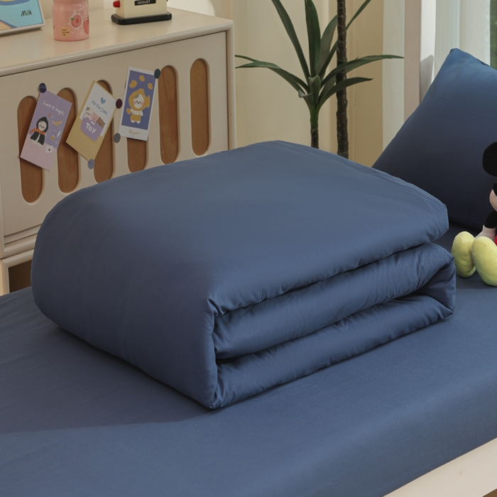 91家纺网 家纺一手货源 找家纺 柠萌家居 2025新款无印良品风色织水洗棉A类学生宿舍三件套 宝石蓝