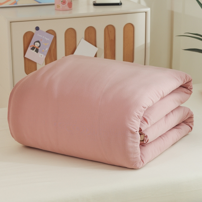 91家纺网 家纺一手货源 找家纺 柠萌家居 2025新款无印良品风色织水洗棉A类学生宿舍三件套 豆沙+奶黄