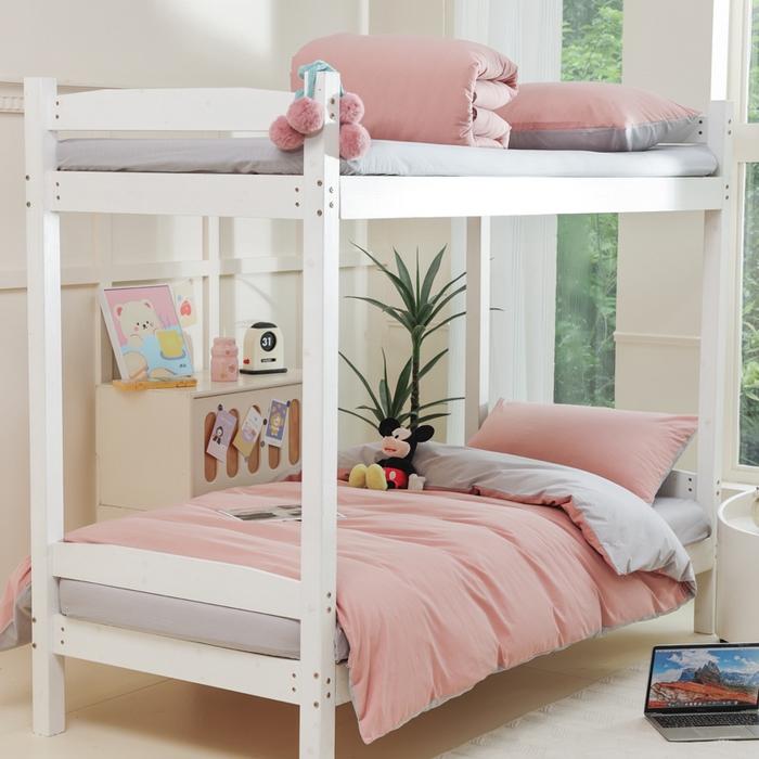 91家纺网 家纺一手货源 找家纺 柠萌家居 2025新款无印良品风色织水洗棉A类学生宿舍三件套 豆沙+浅灰