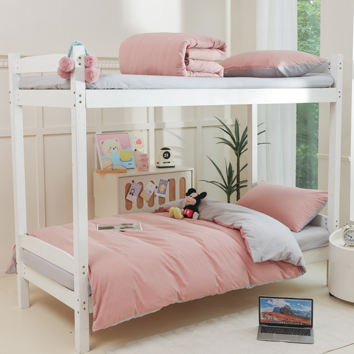 91家纺网 家纺一手货源 找家纺 柠萌家居 2025新款无印良品风色织水洗棉A类学生宿舍三件套 豆沙+浅灰