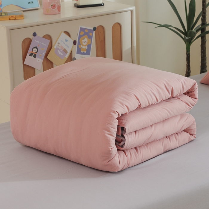 91家纺网 家纺一手货源 找家纺 柠萌家居 2025新款无印良品风色织水洗棉A类学生宿舍三件套 豆沙+浅灰