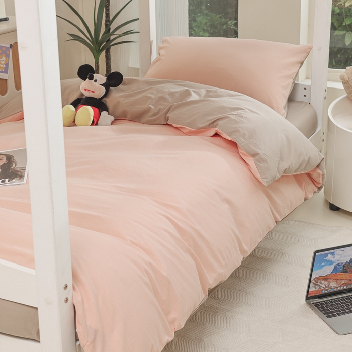 柠萌家居 2025新款无印良品风色织水洗棉A类学生宿舍三件套 粉卡其