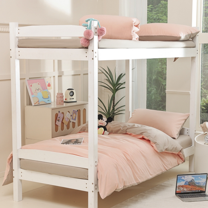 91家纺网 家纺一手货源 找家纺 柠萌家居 2025新款无印良品风色织水洗棉A类学生宿舍三件套 粉卡其