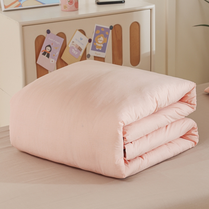 91家纺网 家纺一手货源 找家纺 柠萌家居 2025新款无印良品风色织水洗棉A类学生宿舍三件套 粉卡其