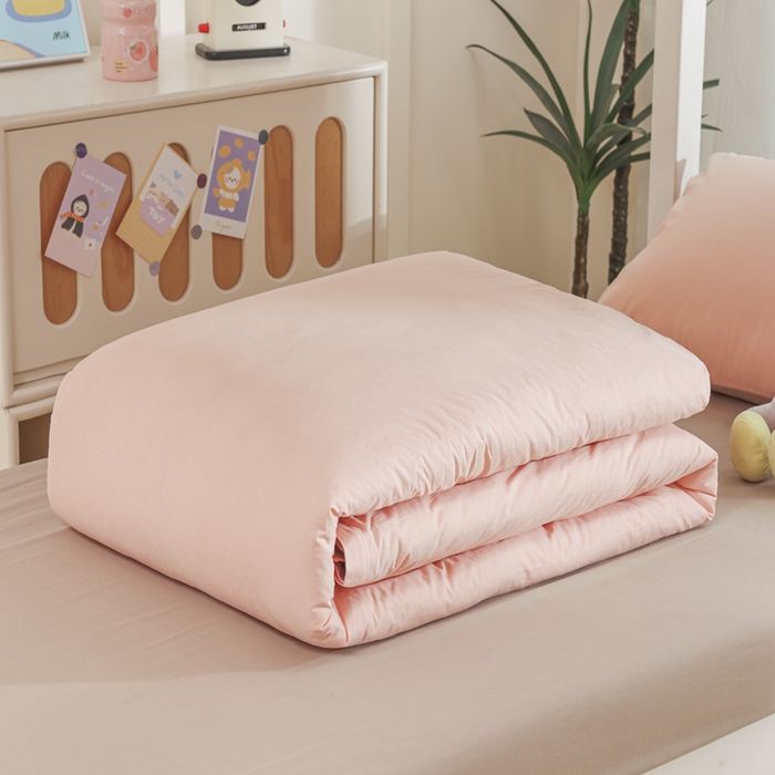 91家纺网 家纺一手货源 找家纺 柠萌家居 2025新款无印良品风色织水洗棉A类学生宿舍三件套 粉卡其