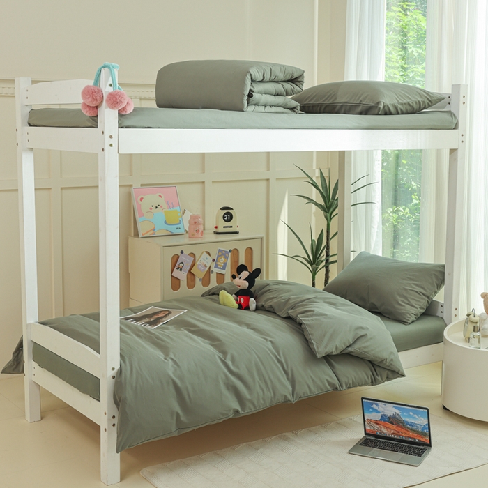 91家纺网 家纺一手货源 找家纺 柠萌家居 2025新款无印良品风色织水洗棉A类学生宿舍三件套 军绿色