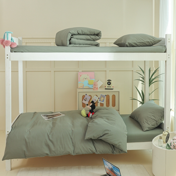 91家纺网 家纺一手货源 找家纺 柠萌家居 2025新款无印良品风色织水洗棉A类学生宿舍三件套 军绿色