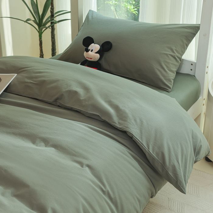 91家纺网 家纺一手货源 找家纺 柠萌家居 2025新款无印良品风色织水洗棉A类学生宿舍三件套 军绿色