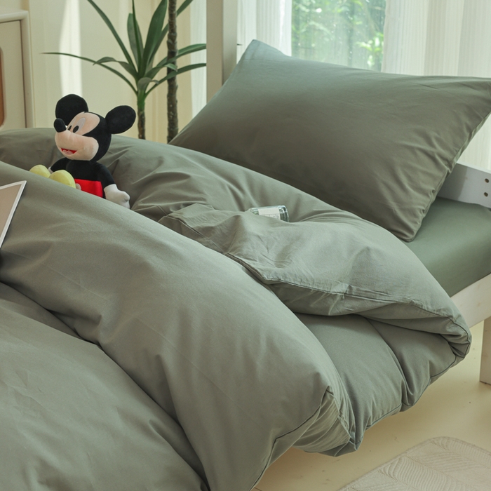 91家纺网 家纺一手货源 找家纺 柠萌家居 2025新款无印良品风色织水洗棉A类学生宿舍三件套 军绿色