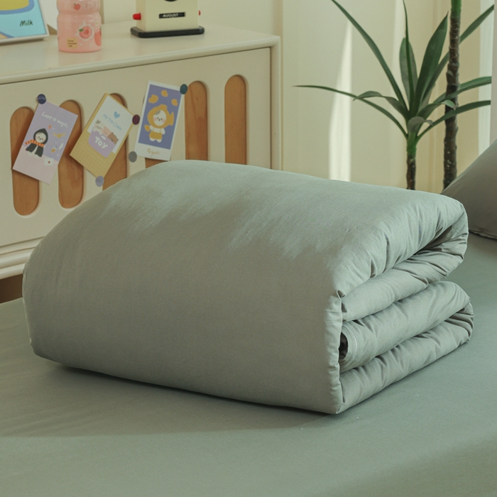 91家纺网 家纺一手货源 找家纺 柠萌家居 2025新款无印良品风色织水洗棉A类学生宿舍三件套 军绿色