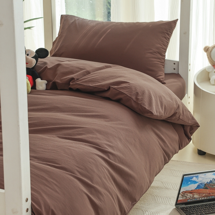 柠萌家居 2025新款无印良品风色织水洗棉A类学生宿舍三件套 摩卡色