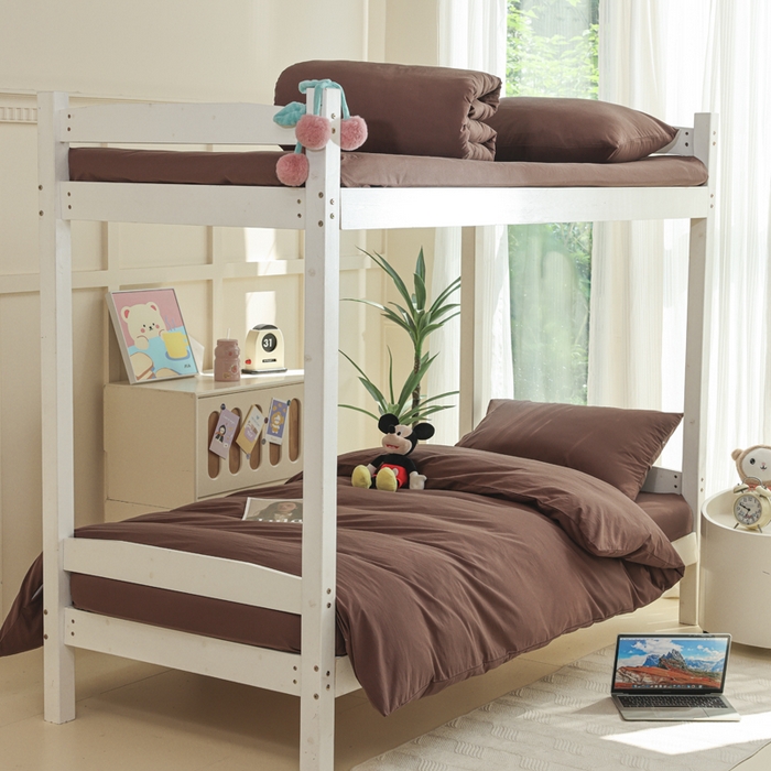 91家纺网 家纺一手货源 找家纺 柠萌家居 2025新款无印良品风色织水洗棉A类学生宿舍三件套 摩卡色