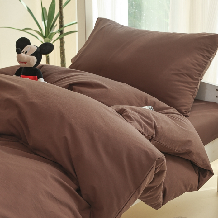 91家纺网 家纺一手货源 找家纺 柠萌家居 2025新款无印良品风色织水洗棉A类学生宿舍三件套 摩卡色