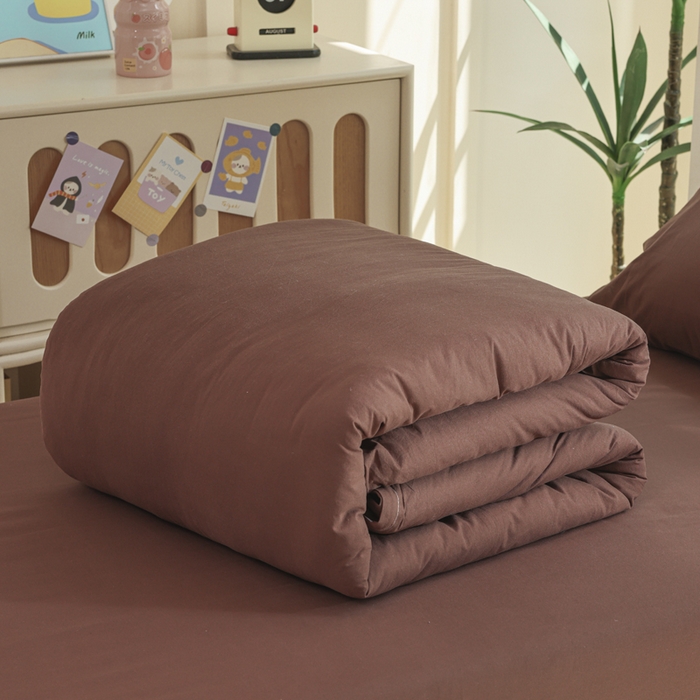 91家纺网 家纺一手货源 找家纺 柠萌家居 2025新款无印良品风色织水洗棉A类学生宿舍三件套 摩卡色