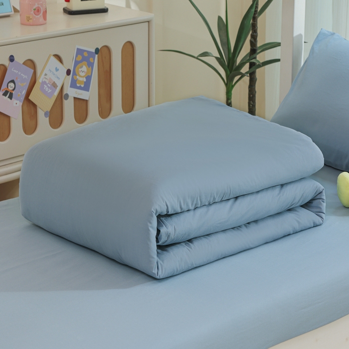 91家纺网 家纺一手货源 找家纺 柠萌家居 2025新款无印良品风色织水洗棉A类学生宿舍三件套 浅蓝