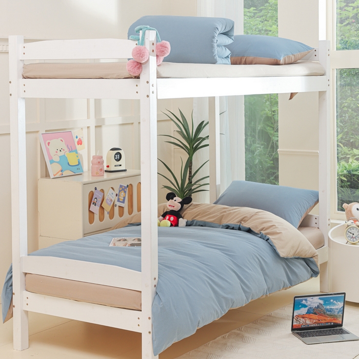 91家纺网 家纺一手货源 找家纺 柠萌家居 2025新款无印良品风色织水洗棉A类学生宿舍三件套 浅蓝+卡其